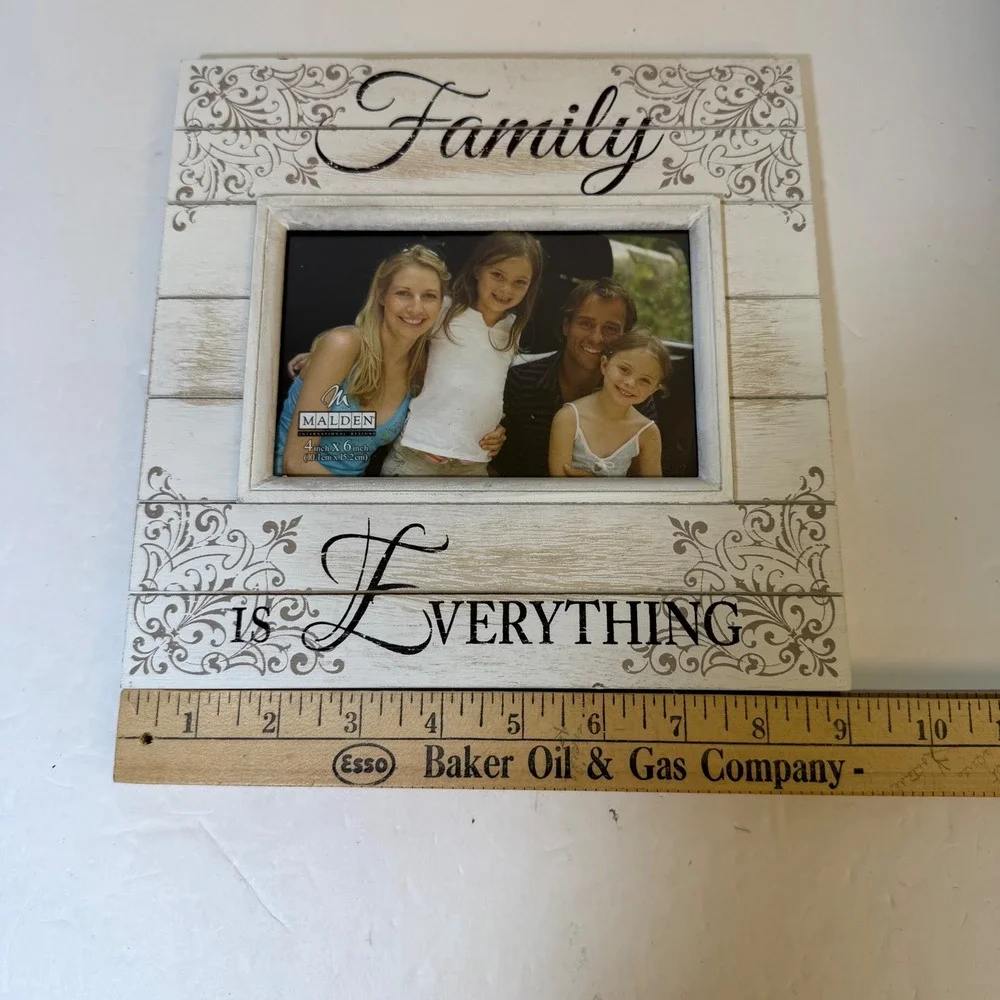 Malden Family is Everything 4x6 Picture Frame White Rustic Wood Plank Scrollwork